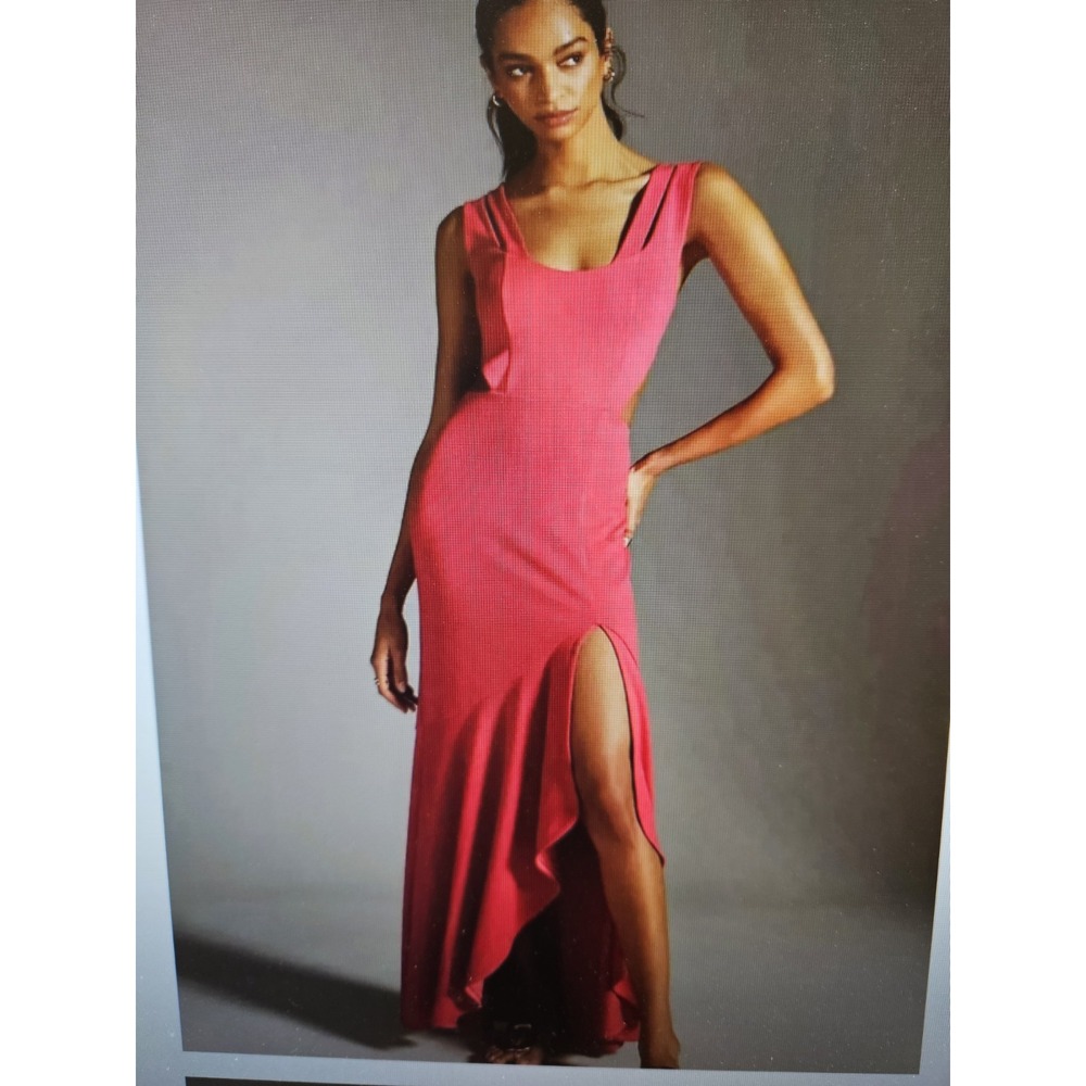 NWT Maeve by Anthropologie Red High Slit Open Back Lined Maxi Dress, Med
